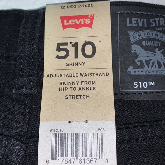 Levi’s 510 Jean’s black Sz 26x26 women’s mid-rise ankle crop skinny jeans NWT - Picture 14 of 16